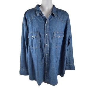 KEY Pearl Snap Shirt Blue Denim Long Sleeve Workwear Casual Thick Mens Size 3XLR